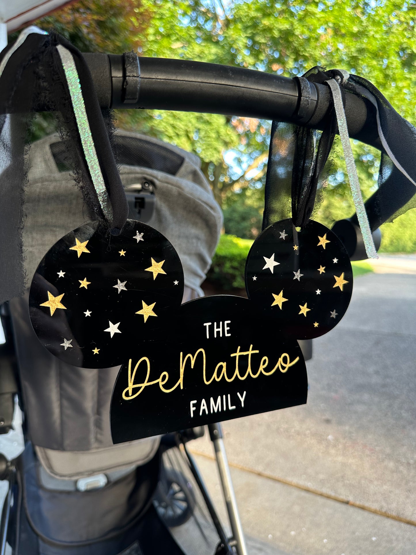 Black Disney Mickey Mouse Ears Stroller Sign