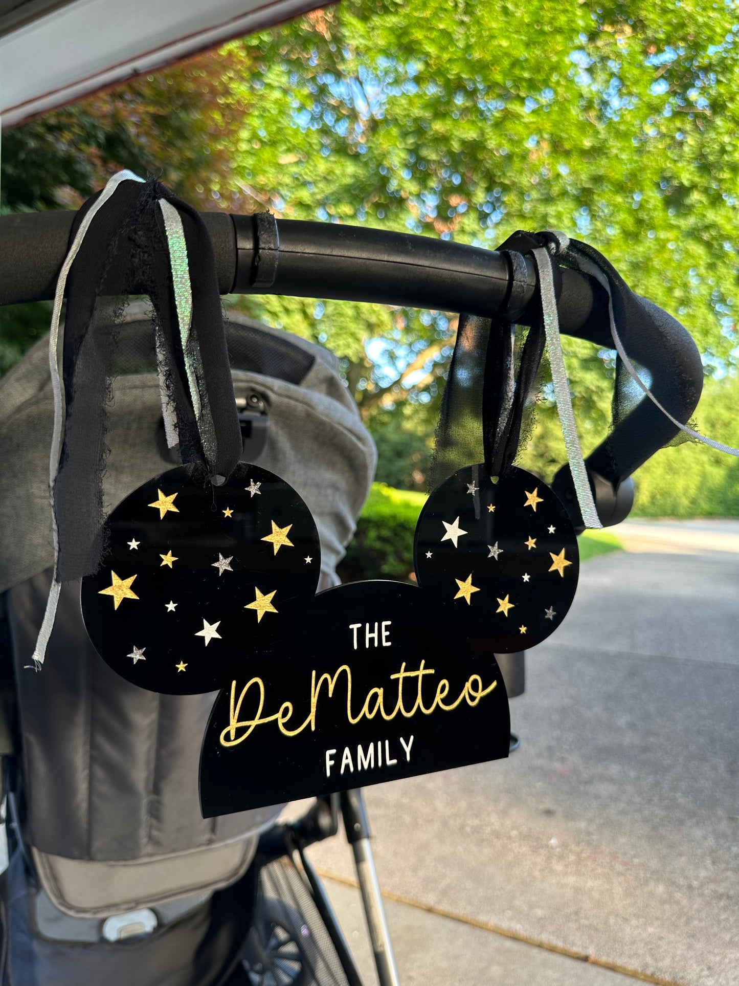 Black Disney Mickey Mouse Ears Stroller Sign