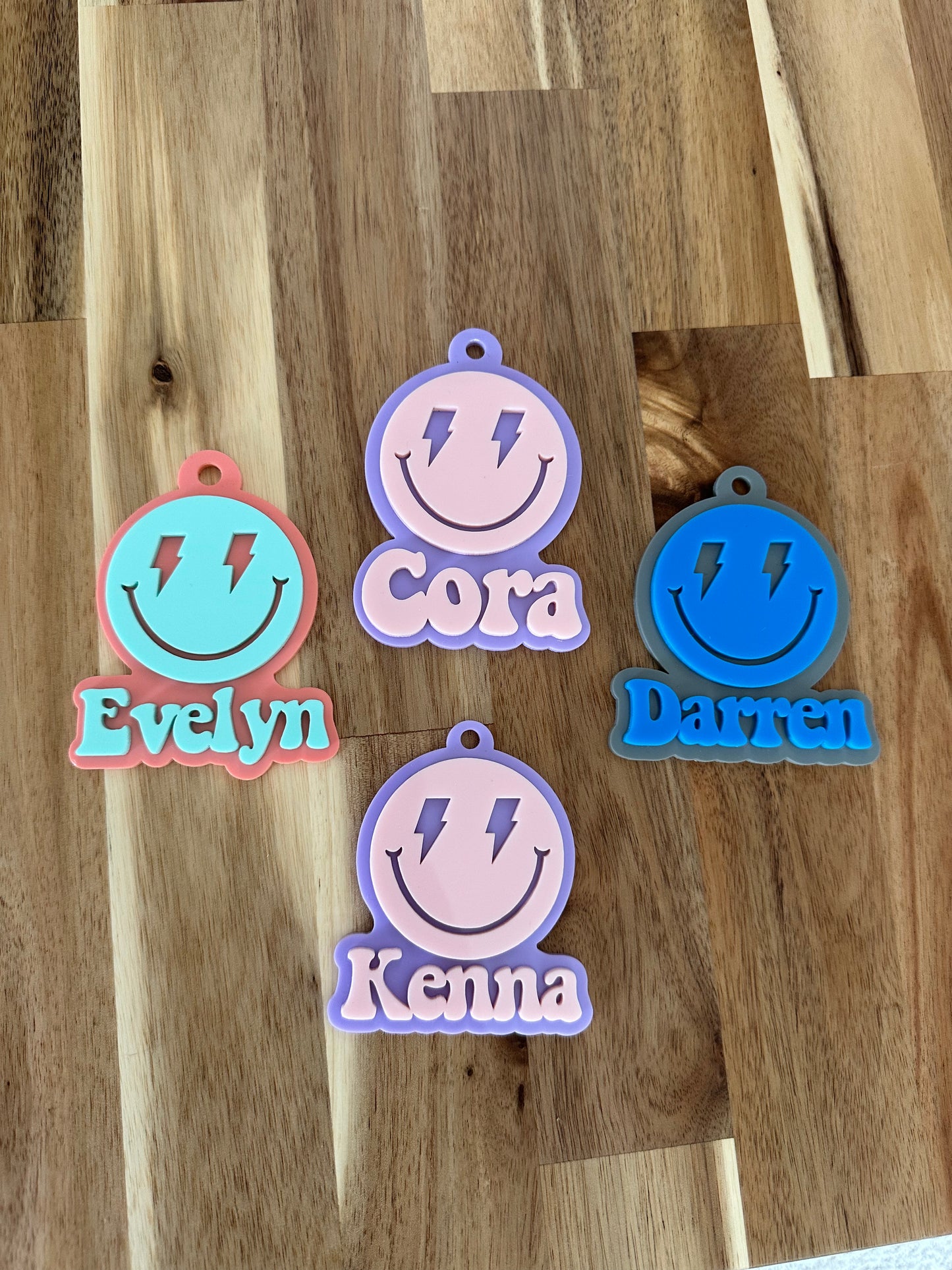 Lightning Bolt Smiley Face Keychains