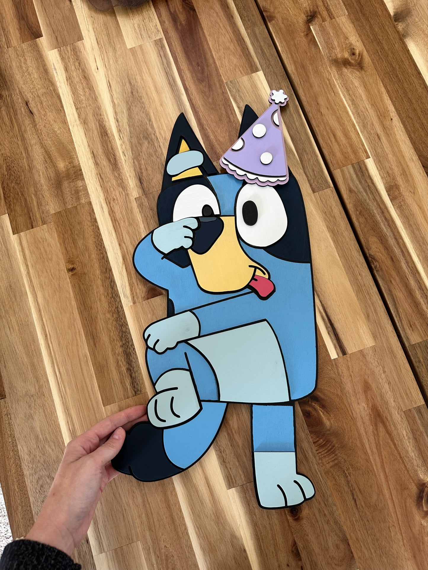 Wooden Bluey party decor